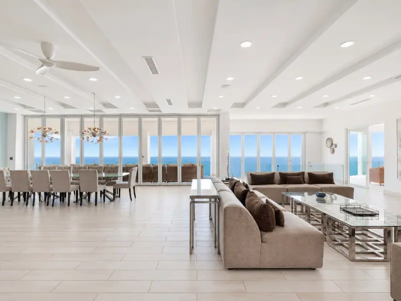 Great room dining for 14 at Villa Lands End with ocean views